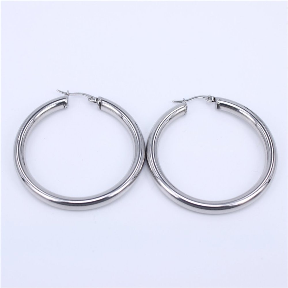 *NEW 18K White Gold Round 2'' Tube Hoop Earrings - Picture 5 of 7
